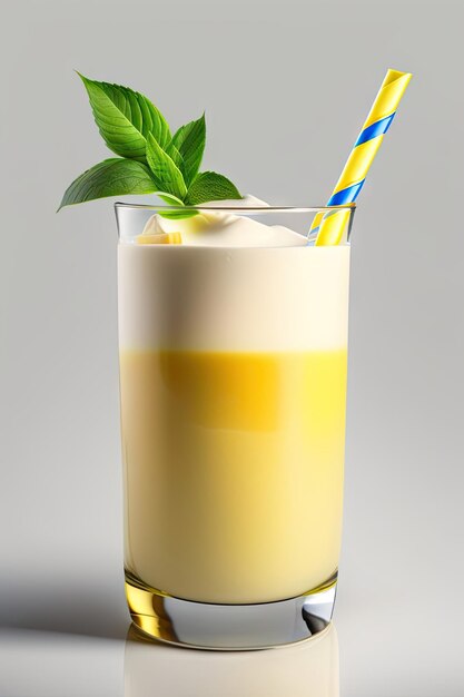 Jogurt ananasowy smoothie izolowany na białym tle