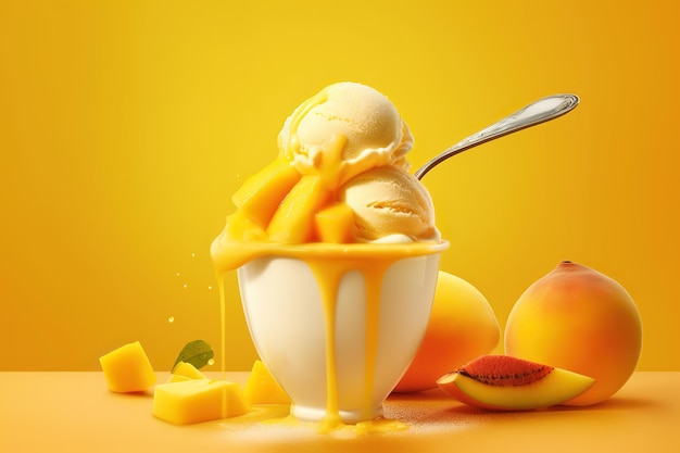 Jogurt z mango łyżka kremowego jogurtu z mangoGenerative AI