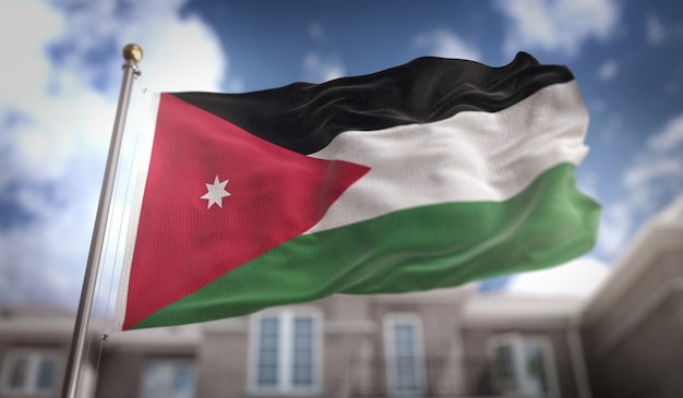 Jordan Flag 3d Renderowania Na Tle Błękitne Niebo Budynku