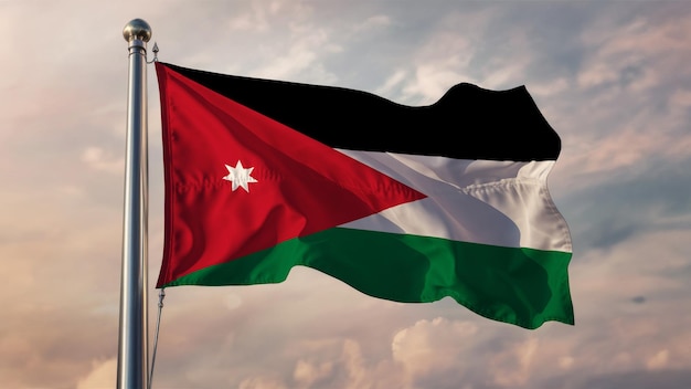 Jordania macha flagą na chmurowym niebie