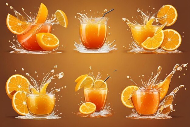 Juicy Citrus Splash Vector Set for Fresh Designs Vibrant Citrus Juice Splashes Vector Set for Pac