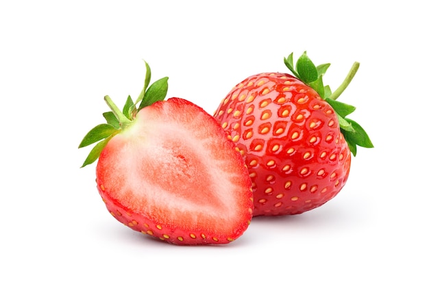 Juicy Strawberry Z Pół Pokrojone Na Białym Tle