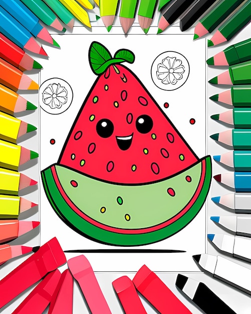 Zdjęcie juicy watermelon delight cartoon coloring adventure dla dzieci