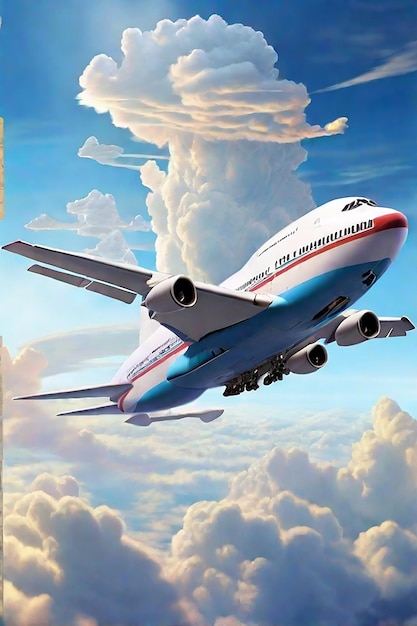 Jumbo jet latający w niebie wygenerowany przez SI