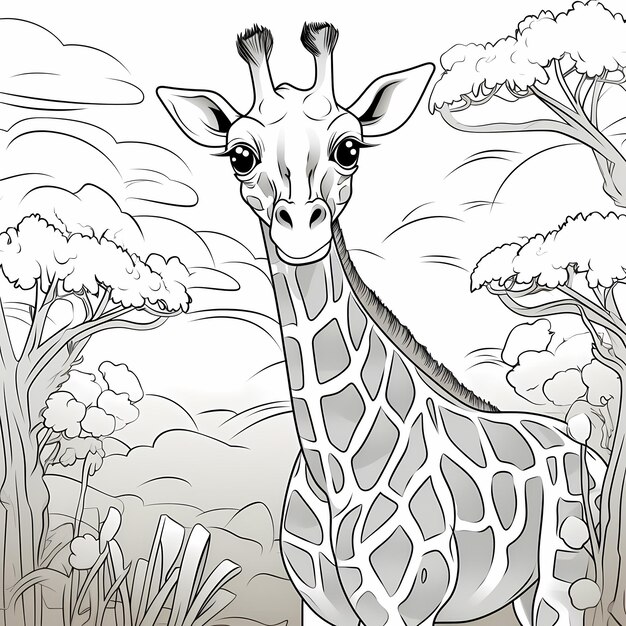 Zdjęcie jungle explorer giraffe kolorowanie książka strona na madagaskarze film styl ilustracja wektorowa