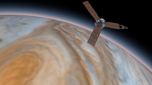 Juno To Sonda Kosmiczna Nasa Krążąca Wokół Planety Jowisz Planeta Jowisz Obracająca Się W Przestrzeni Kosmicznej