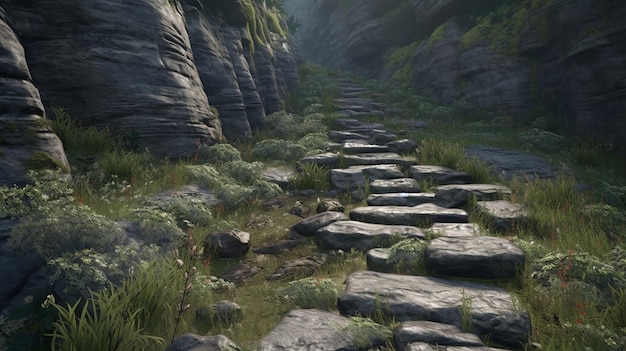 Jurassic Journey Rocky Path na klifowej ścianie natury