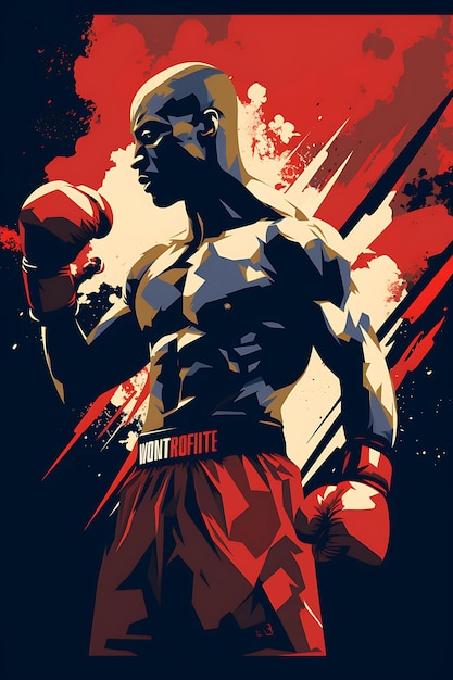 Zdjęcie k1 boxing strength and determination ciemny i intensywny kolor sch flat 2d sport art poster