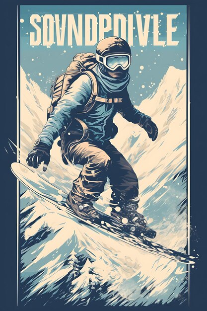 Zdjęcie k1 snowboarding adventure in the snow cool toned color scheme w flat 2d sport art poster