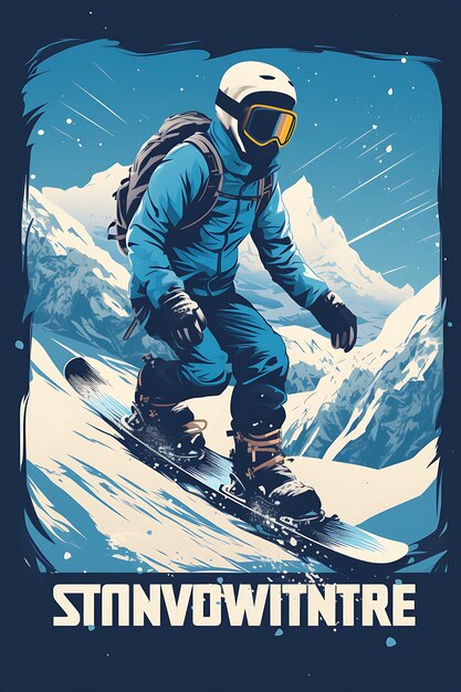 K1 Snowboarding Adventure in the Snow Cool Toned Color Scheme W Flat 2D Sport Art Poster