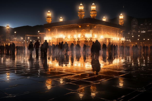 Kaaba w nocy kąpana w miękkim świetle Generatywna AI