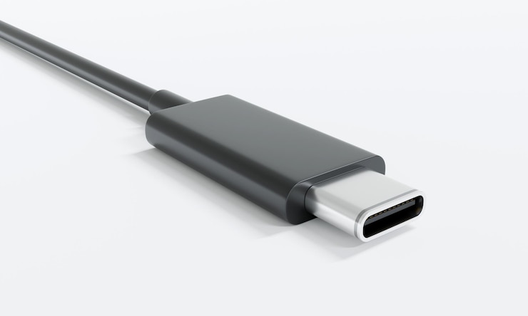 Zdjęcie kabel usb typu c na białym tle. renderowanie 3d