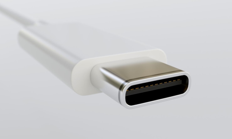 Zdjęcie kabel usb typu c na białym tle. renderowanie 3d