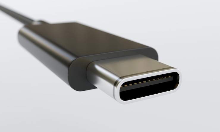 Zdjęcie kabel usb typu c na białym tle. renderowanie 3d