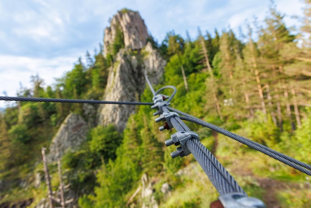 Zdjęcie kabel z mocowaniem za pomocą śrub i nakrętek na zewnątrz