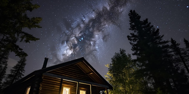 Kabina pod rozgwieżdżonym nocnym niebem