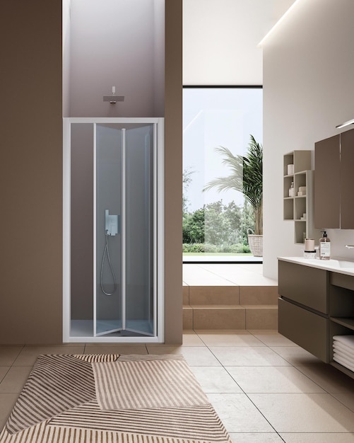 Kabina prysznicowa w nowoczesnej łazience wnętrze pionowe zdjęcie