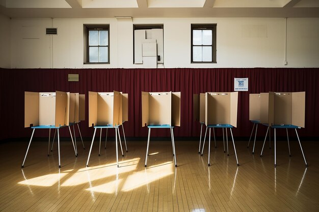 Kabiny do głosowania rozmieszczone w pustym pokoju