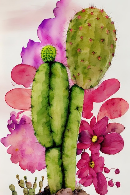 Kaktus abstrakcyjny obraz akwarelowy na papierze Aigenerated