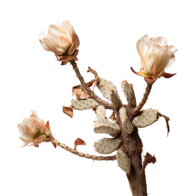 Kaktus Opuntia microdasys suszony kwiat izolowany na białym tle Generatywna sztuczna inteligencja