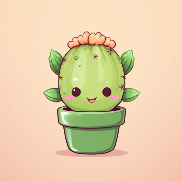Zdjęcie kaktus rysunkowy z kwiatkiem na górze.