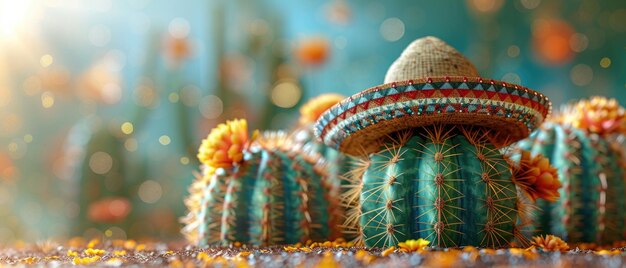 Zdjęcie kaktus w sombrero jako tło uroczystości cinco de mayo