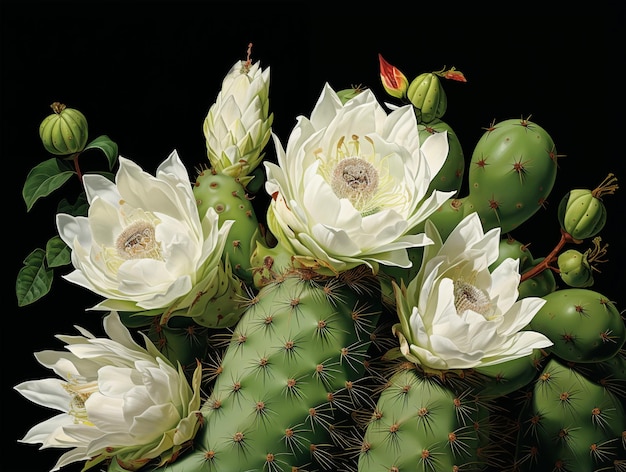 Kaktus z białymi kwiatami wygenerowanymi przez AI