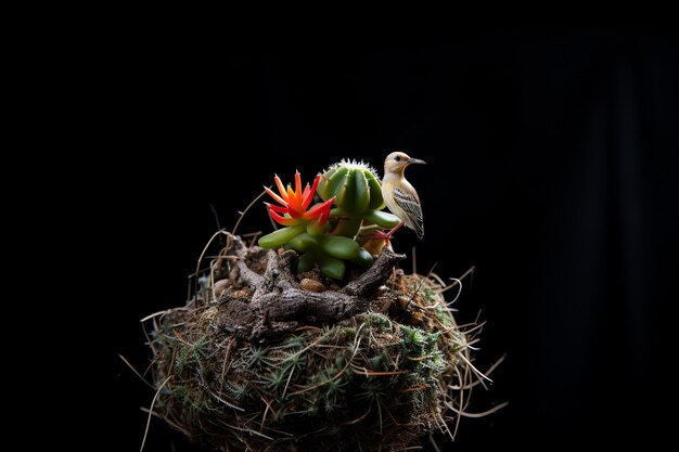 Kaktus z gniazdem ptaków na szczycie