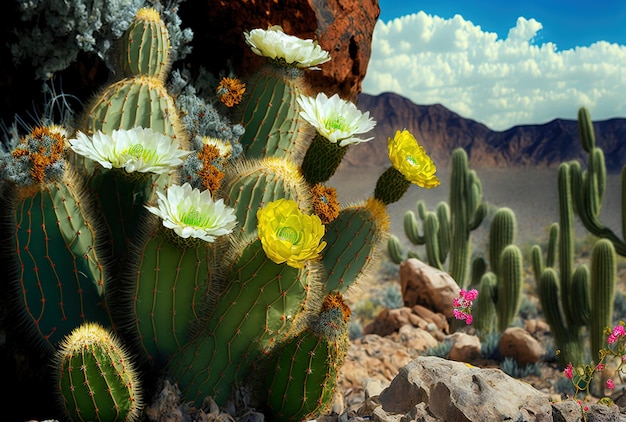 Kaktus z kwiatami w odległym położeniu
