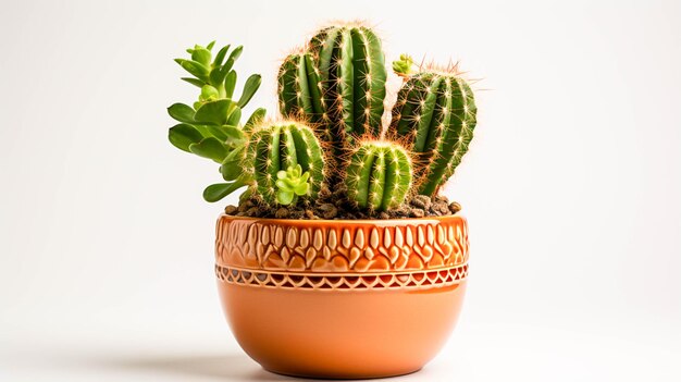 Kaktusowa roślina w doniczce na białym tle