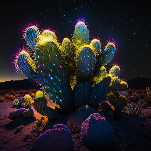 Kaktusy na pustyni w nocy ilustracja 3D