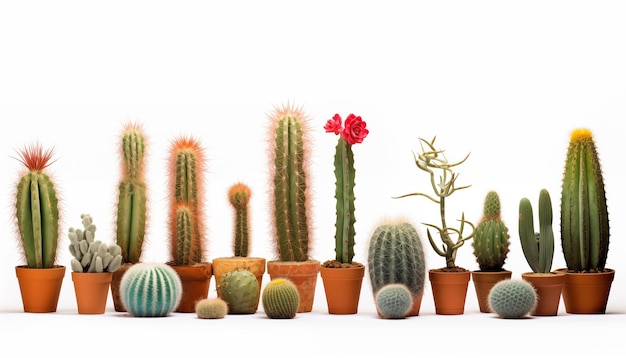 Kaktusy o unikalnych kształtach i teksturze na białym tle