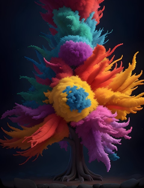 Kaleidoskop kolorów i ruchu uchwycony w pojedynczej chwili wybuchu pyłu