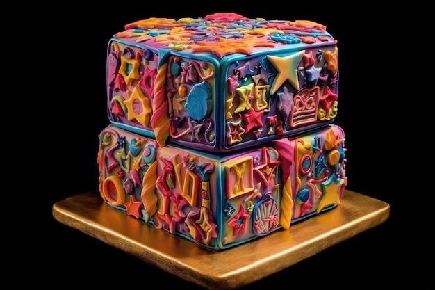 Kalejdoskop kolorów tort urodzinowy ilustracja generatywna ai