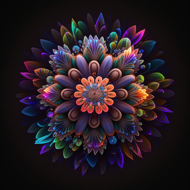 Kalejdoskop neonowych kolorowych kwiatów białe tło Obraz generowany przez AI