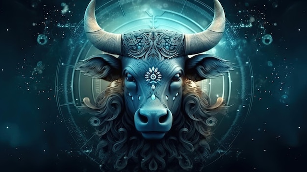 Kalendarz astrologiczny Byk magiczny znak zodiaku astrologia Ezoteryczny horoskop i koncepcja wróżenia Zodiak Byk we wszechświecie Generacyjna sztuczna inteligencja