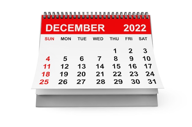 Kalendarz grudzień 2022 renderowania 3d