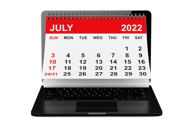 Kalendarz Lipca 2022 Na Renderowaniu 3d Na Ekranie Laptopa