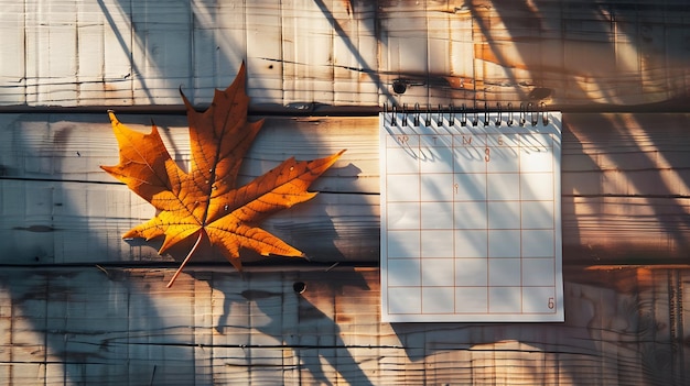 Zdjęcie kalendarz miesięczny listopad 2023 z liściem klonu na drewnianym tle generatywna sztuczna inteligencja