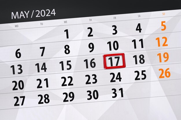 Kalendarz termin końcowy dzień miesiąc strona organizator data maj piątek numer 17