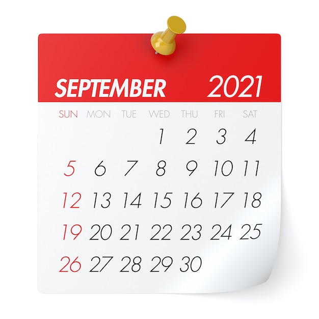 Kalendarz Wrzesień 2021. Na Białym Tle. Ilustracja 3d