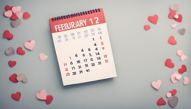 kalendarz z czerwonym sercem i datą lutego