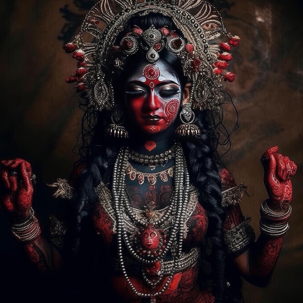 Kali Maa portret całego ciała hinduskiej bogini generatywnej sztucznej inteligencji