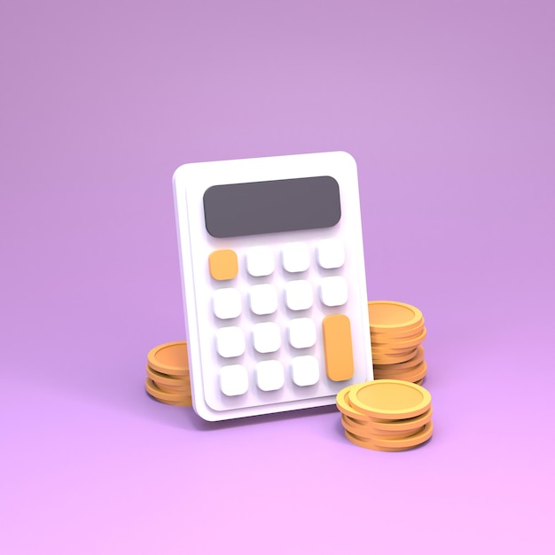 Kalkulator i ilustracja renderowania coins.3D.