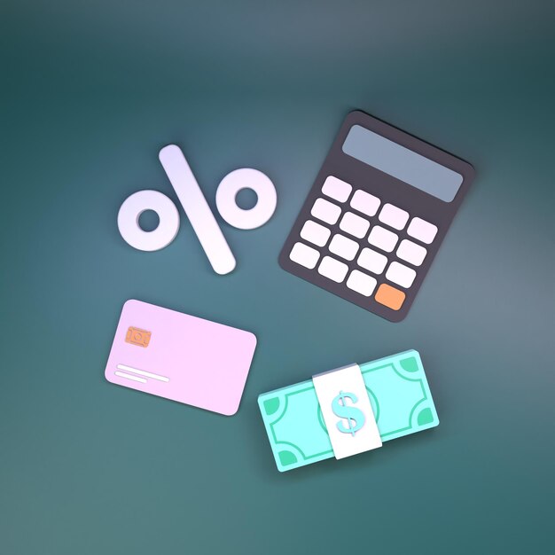 Kalkulator karty bankowej i renderowania 3d dolarów