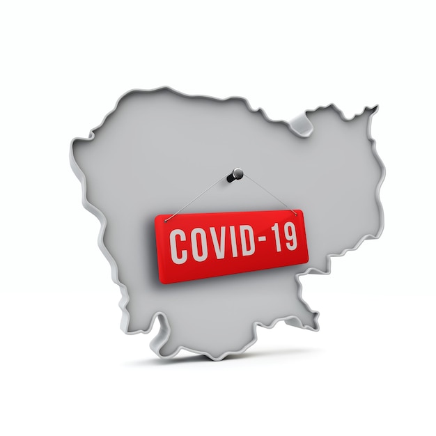 Kambodża prosta mapa d z renderowaniem d covid czerwonej etykiety