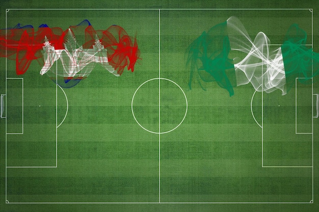 Kambodża vs Nigeria Mecz piłki nożnej kolory narodowe flagi narodowe boisko do piłki nożnej gra w piłkę nożną Koncepcja konkurencji Skopiuj miejsce