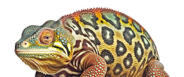Kameleon izolowany na białym tle Closeup Studio