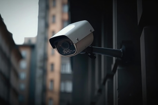 Kamera monitorująca na ulicy miasta System monitoringu CCTV Generative AI