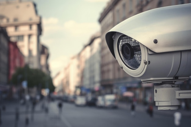 Kamera monitorująca na ulicy miasta System monitoringu CCTV Generative AI